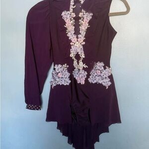 Purple Asymmetrical dress with Floral Embroidery custom costume size ch medium.